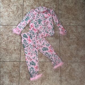 NWT Girls Pink Christmas Pajamas with pink feather trim